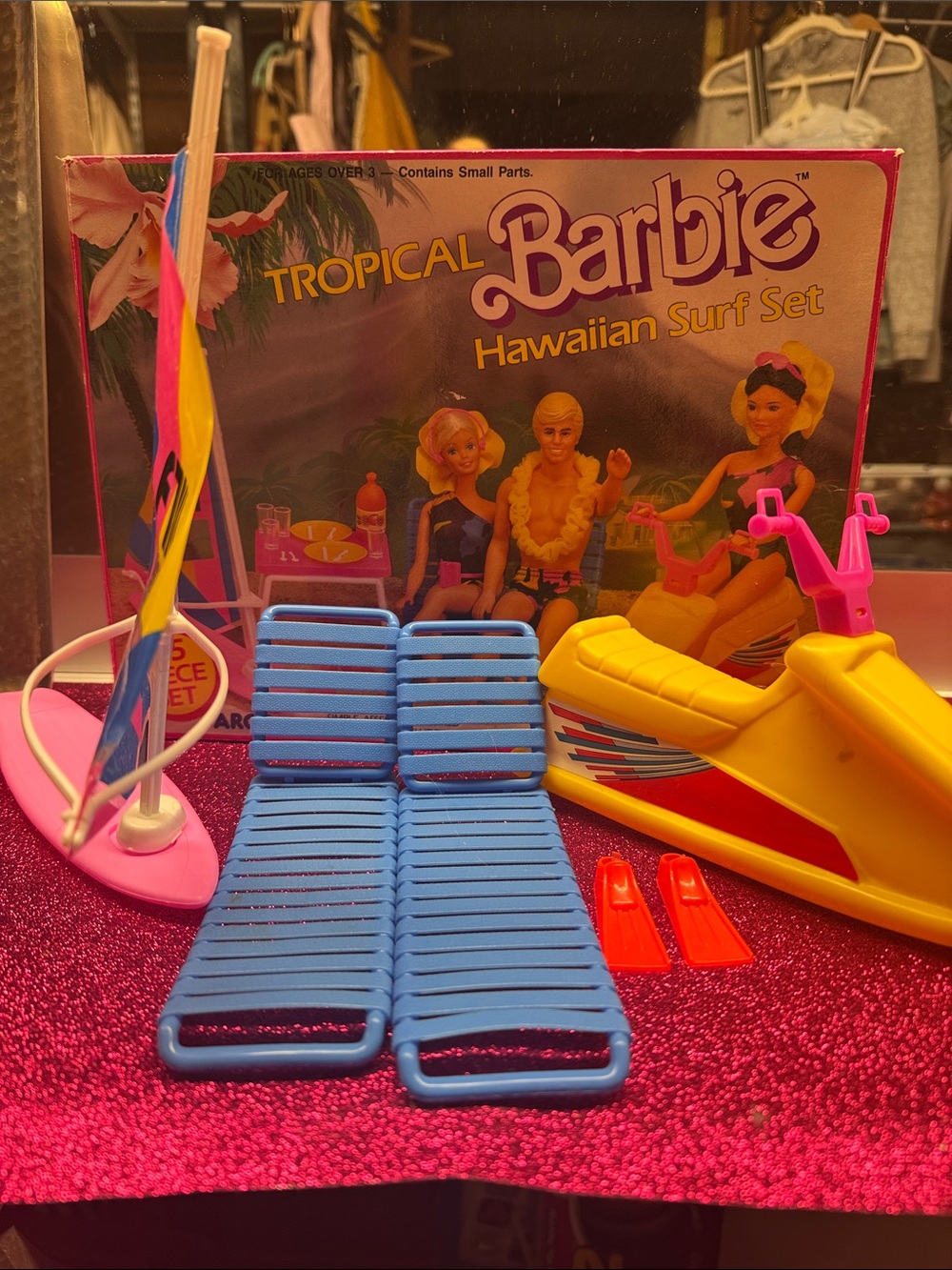 Vintage Barbie Tropical Hawaiian Surf Set - Pink, Yellow, Blue, Red